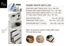 Rugby White LED King Size Bedroom Set | Hydraulic Storage Bed, Wardrobe, Dressing Table & Side Tables | Premium MDF Wood