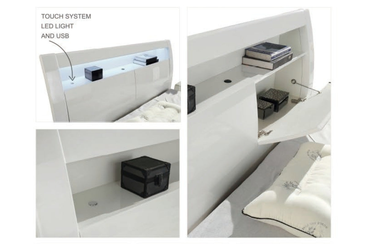 Rugby Glossy King Size Bedroom Set | Luxury Hydraulic Storage Bed with LED | Premium MDF Wood Furniture