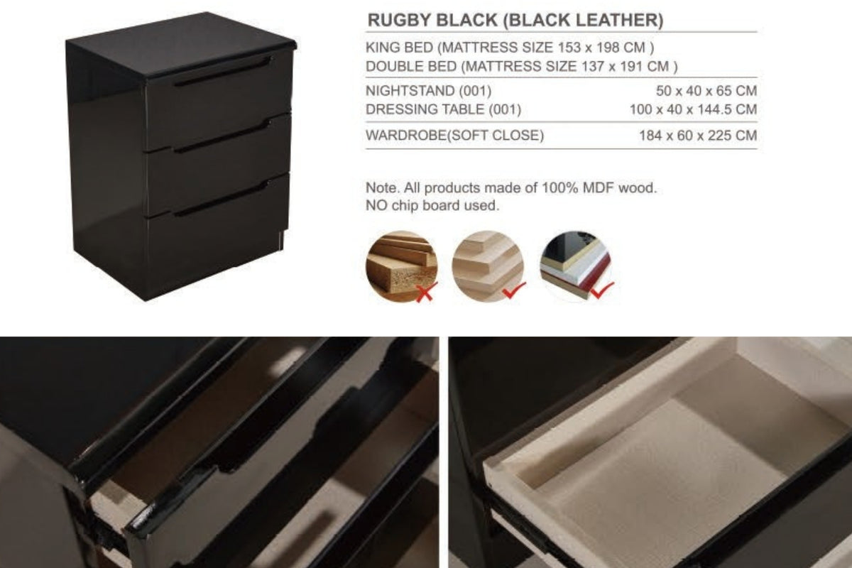 Rugby Leather King Size Bedroom Set | Luxury Upholstered Storage Bed with Wardrobe & Dressing Table | Premium MDF Wood