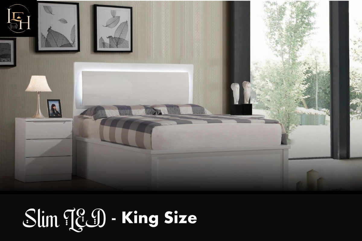 Rugby White LED King Size Bedroom Set | Hydraulic Storage Bed, Wardrobe, Dressing Table & Side Tables | Premium MDF Wood