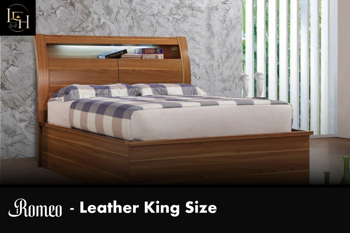 Romeo King Size Bed | Modern Glossy Wooden Bed Frame | Premium MDF Wood Bedroom Furniture