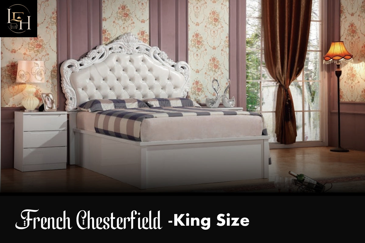 French Chesterfield King Size Bed | Luxury Upholstered Bed Frame with Premium MDF Wood Base
