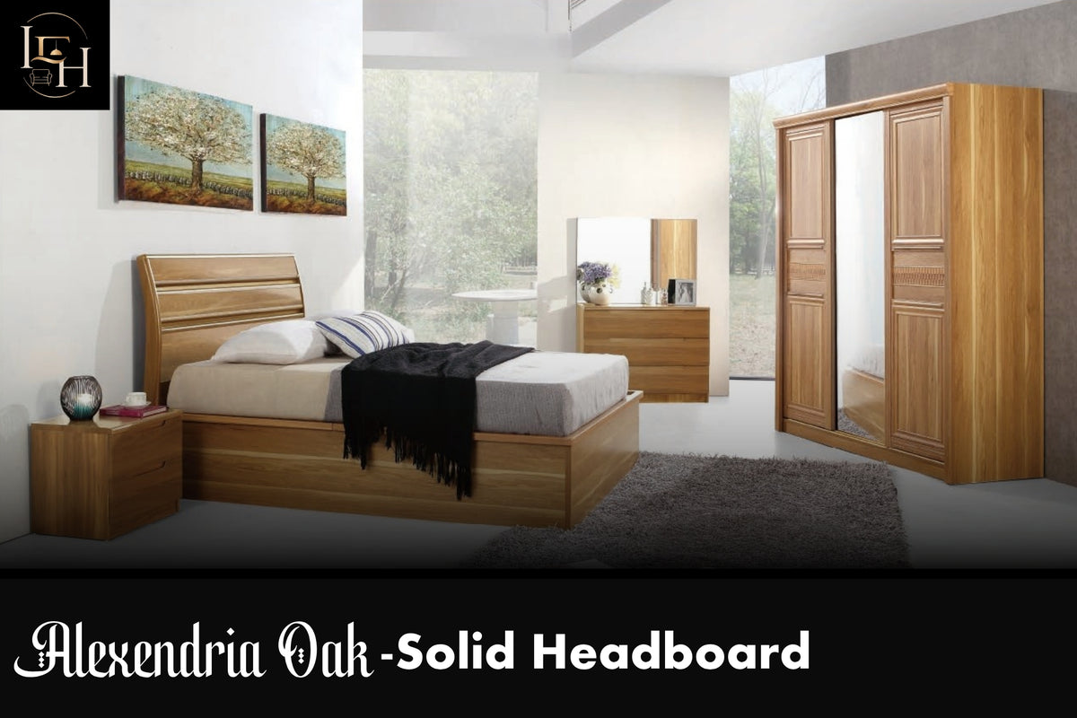 Alexandria Oak King Size Bedroom Set | Solid Headboard Bed with Wardrobe & Dressing Table | Premium MDF Wood