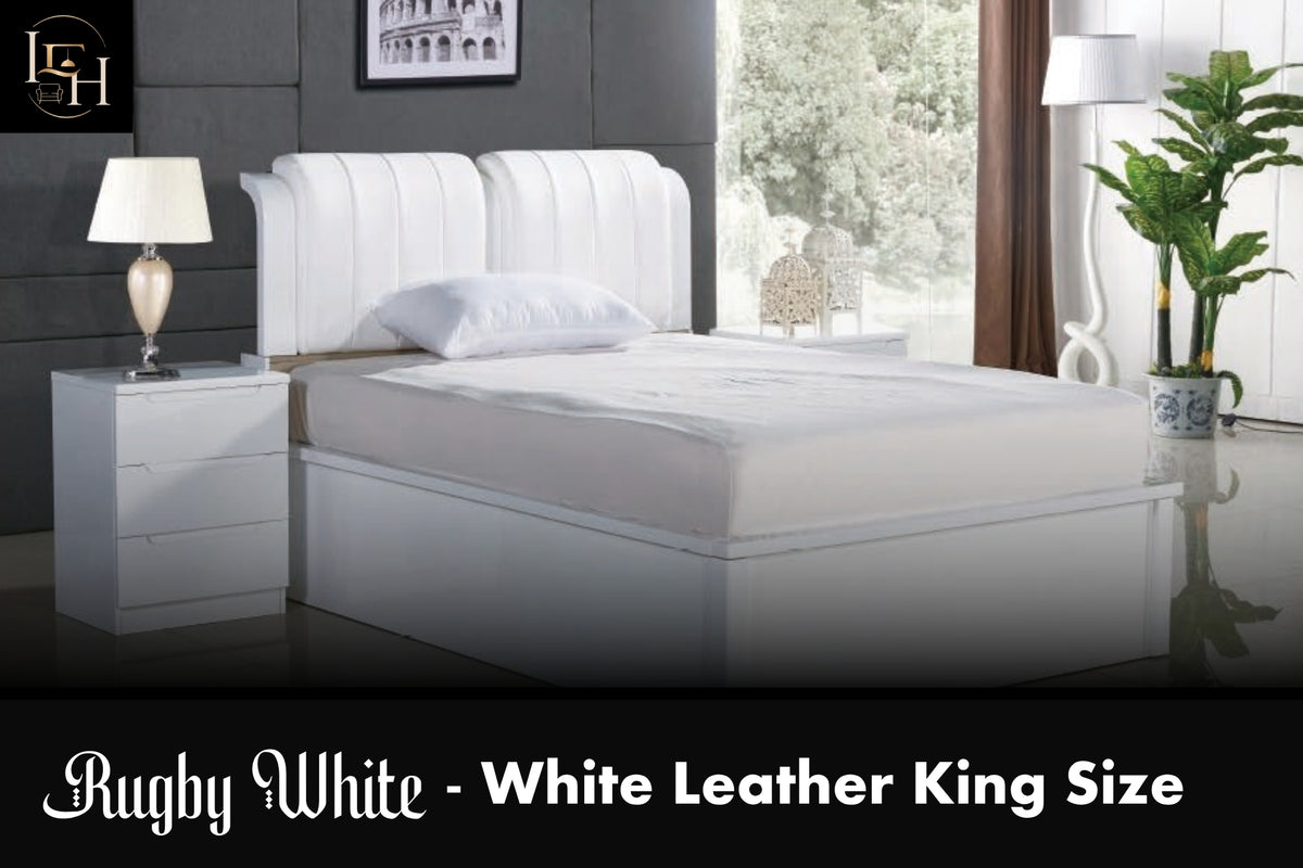 Rugby Leather King Size Bedroom Set | Luxury Upholstered Storage Bed with Wardrobe & Dressing Table | Premium MDF Wood