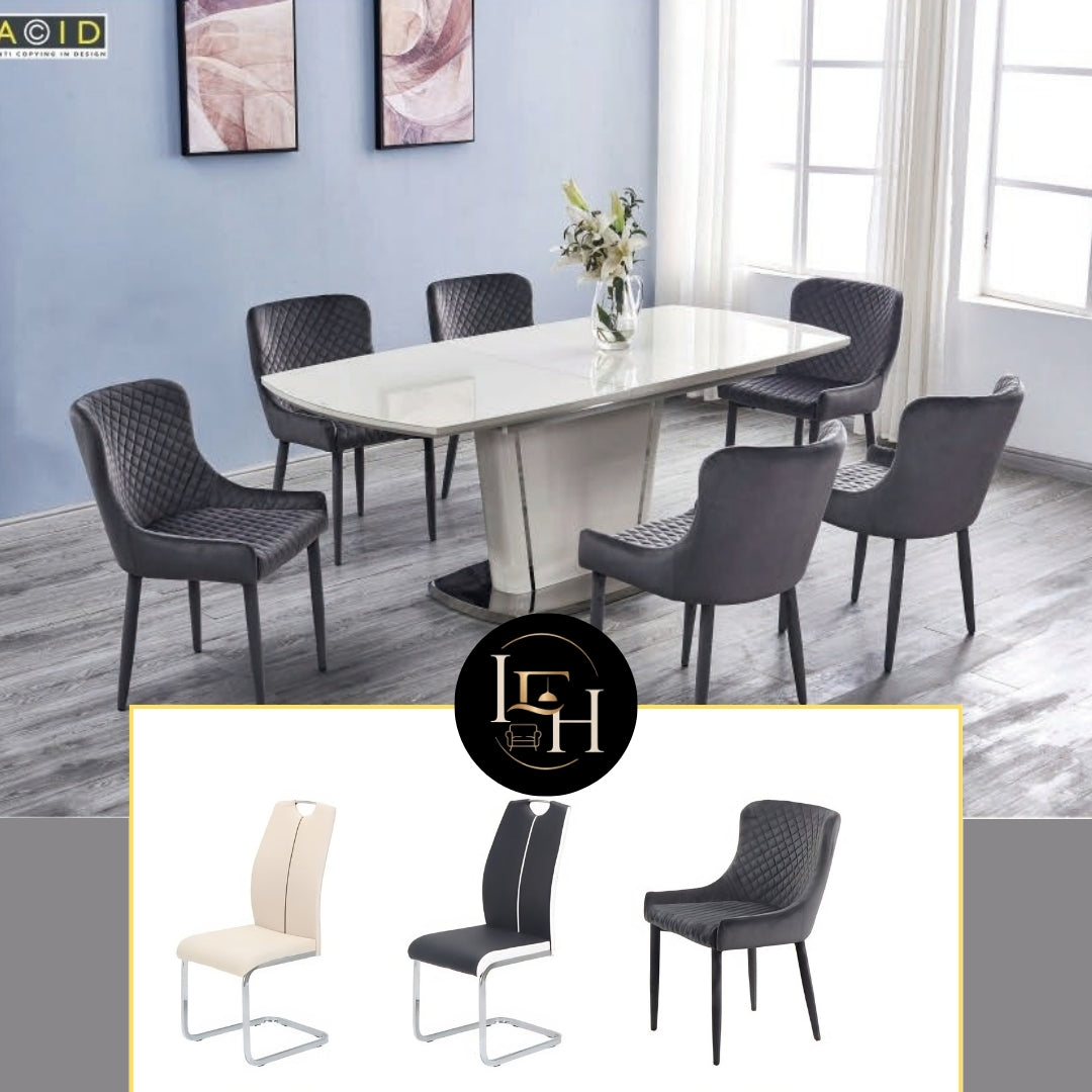 Modern Extendable Dining Table Set with 6 Chairs | High Gloss Dining Table | Premium MDF Wood