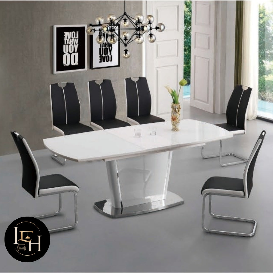 Modern Extendable Dining Table Set with 6 Chairs | High Gloss Dining Table | Premium MDF Wood