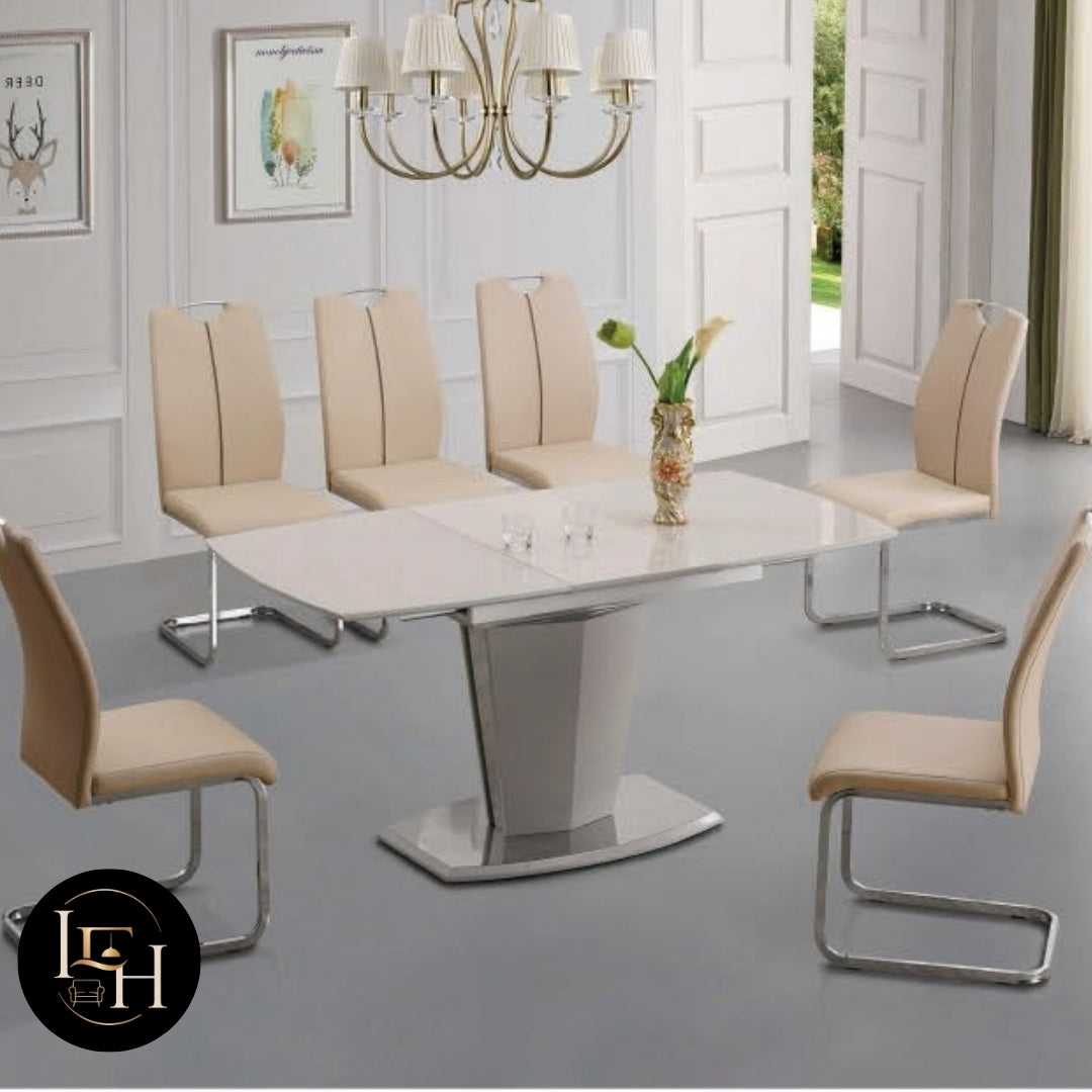 Modern Extendable Dining Table Set with 6 Chairs | High Gloss Dining Table | Premium MDF Wood