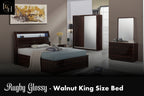 Rugby Glossy King Size Bedroom Set | Luxury Hydraulic Storage Bed with LED | Premium MDF Wood Furniture