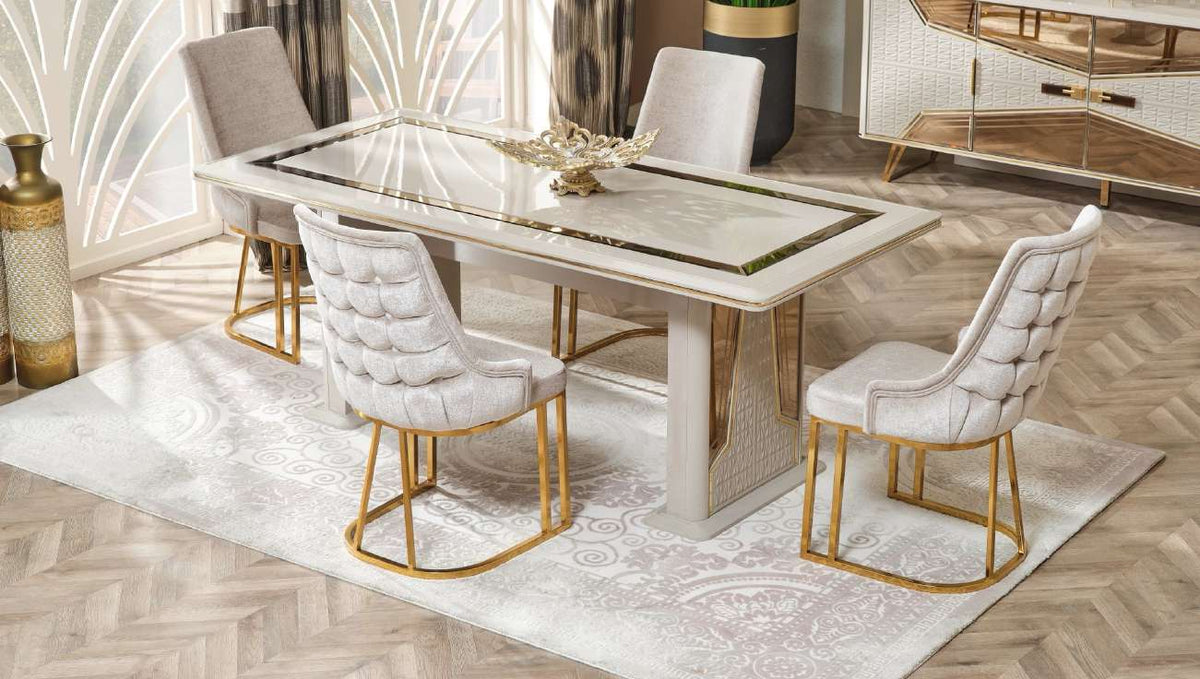 Modern Extendable Dining Table Set with 6 Chairs | High Gloss Dining Table | Premium MDF Wood
